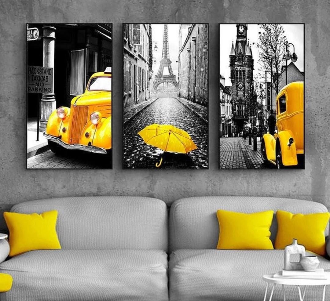 Grey n Yellow Wall Art Triplet