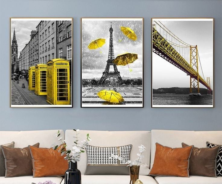 Grey n Yellow Wall Art Triplet