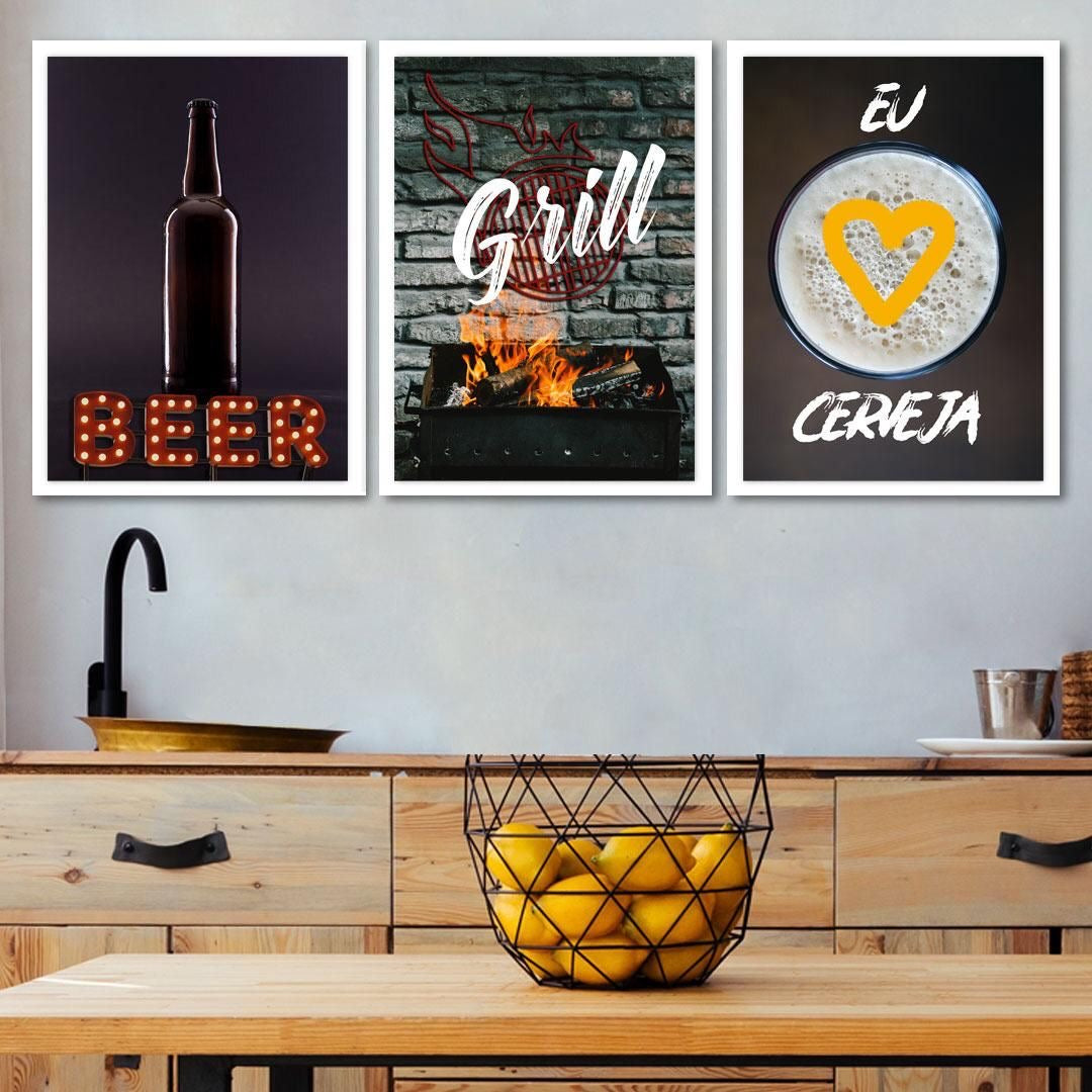 Grill Beer Wall Art Triplet