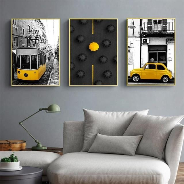 Grey n Yellow Wall Art Triplet