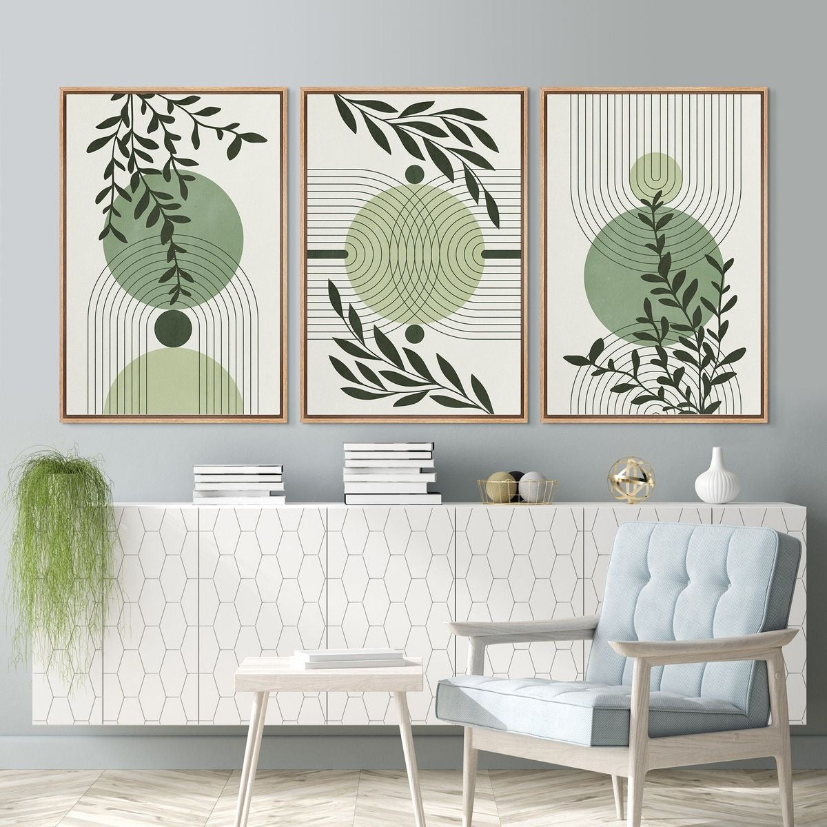 Abstract Green Wall Art Triplet